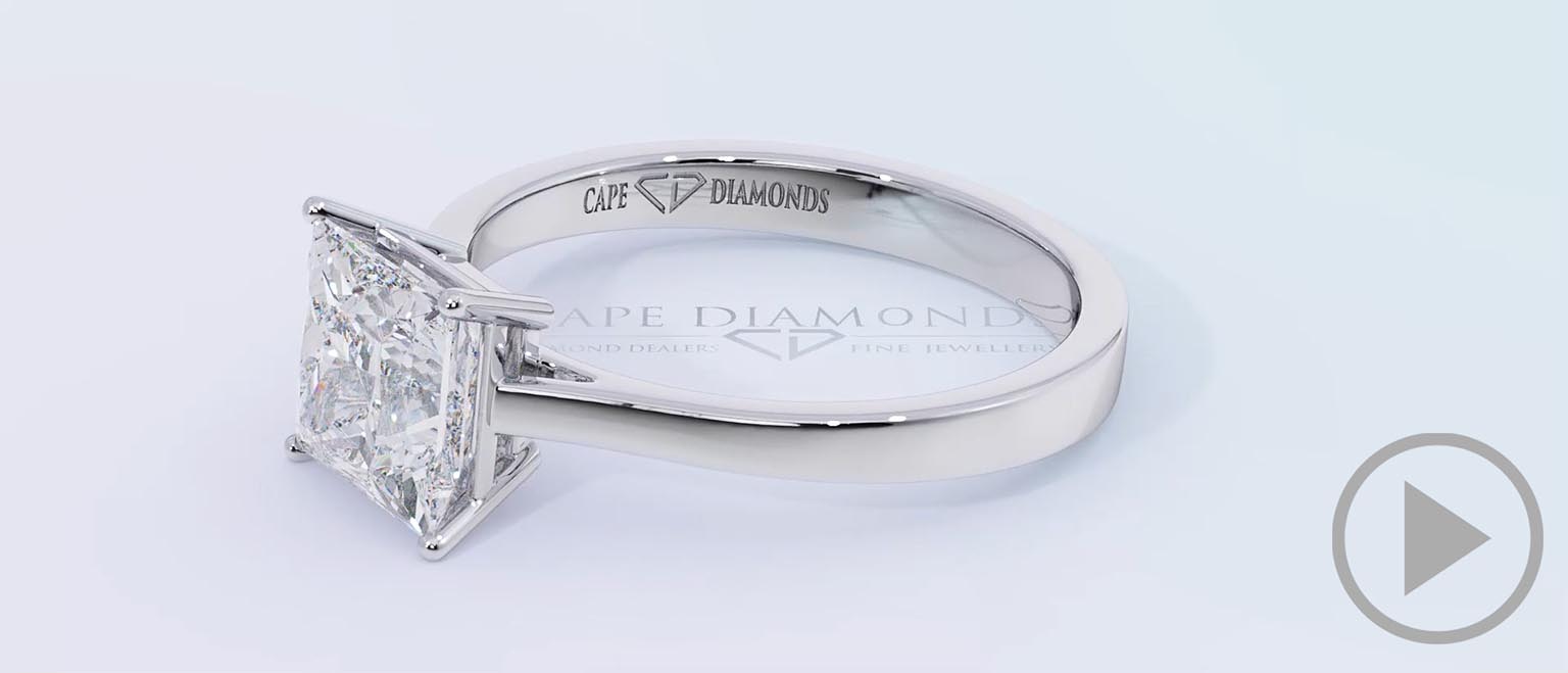 Four-Claw Princess Solitaire Natural Diamond Engagement Ring White Gold top video