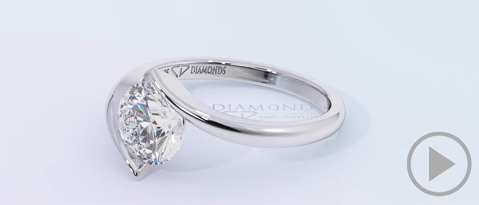 Twist Solitaire Tension Natural Diamond Engagement Ring White Gold top video