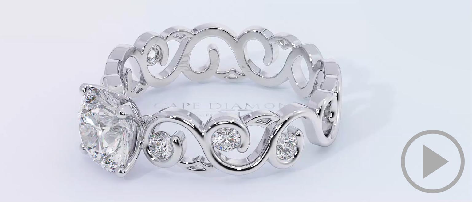 Filigree Twist Natural Diamond Engagement Ring White Gold top video