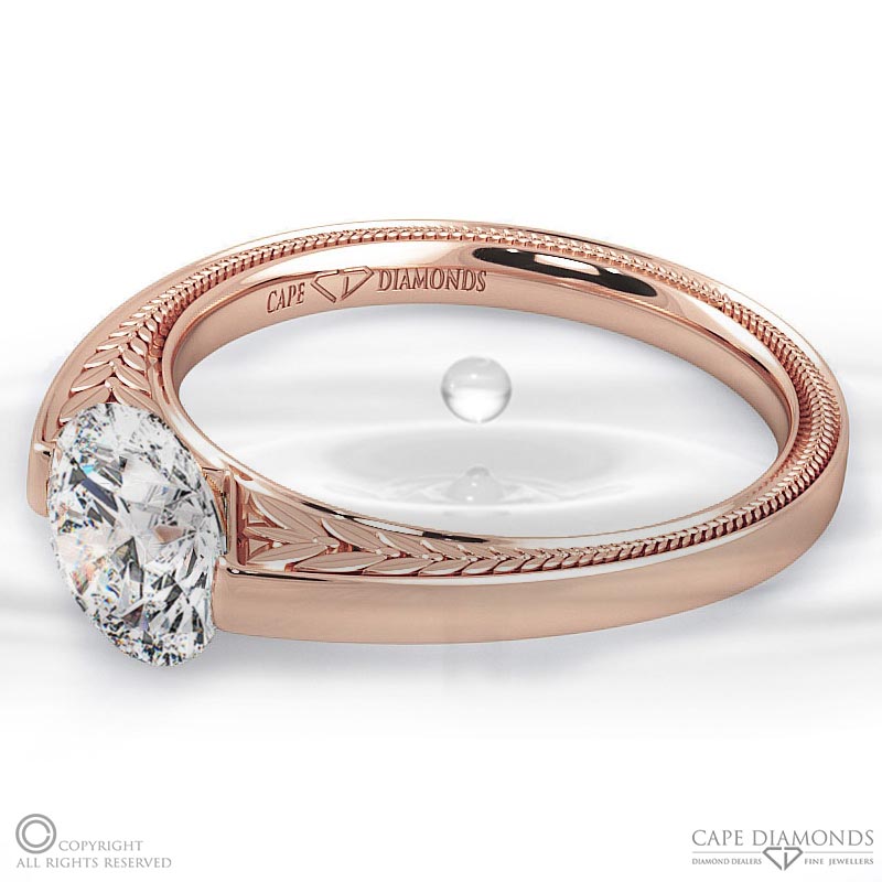 loving engraved soul natural diamond engagement ring rose gold with 9k rose gold metal and round shape diamond