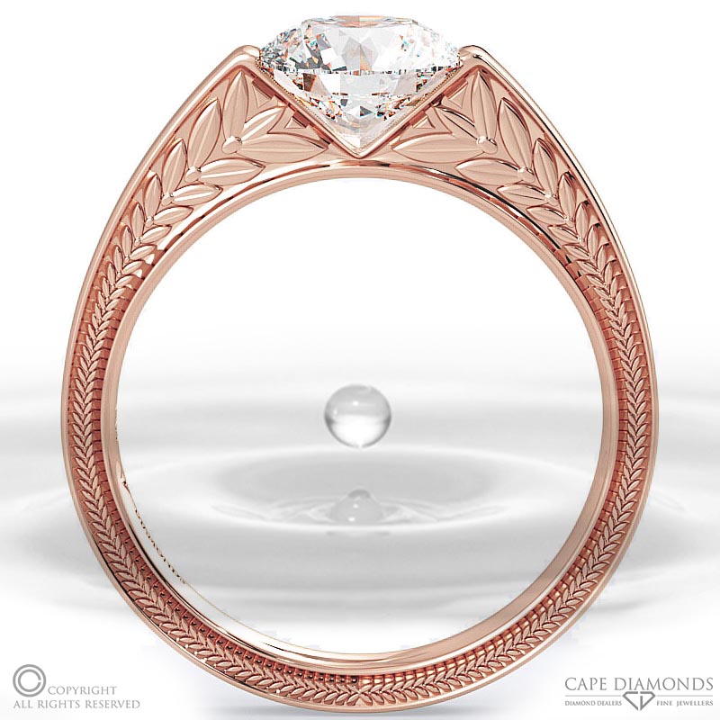 loving engraved soul natural diamond engagement ring rose gold with 9k rose gold metal and round shape diamond