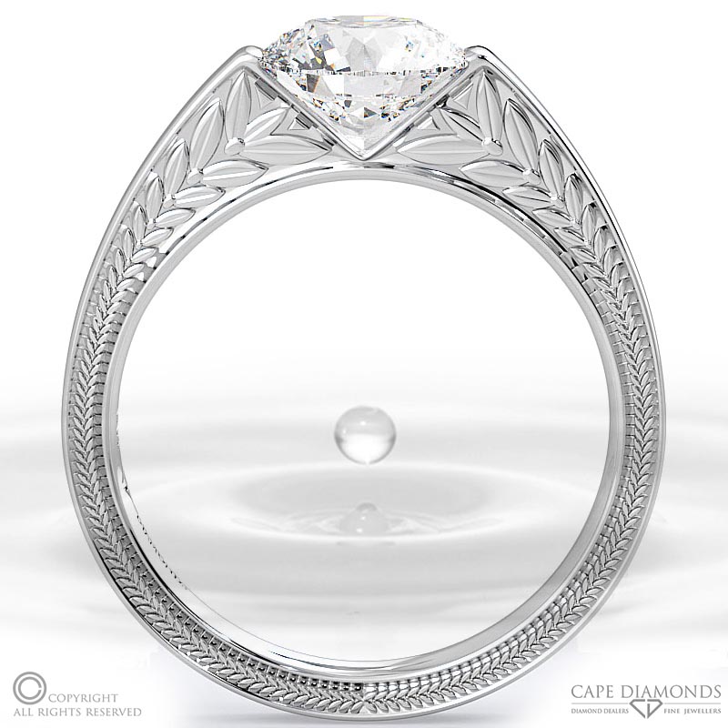 loving engraved soul natural diamond engagement ring white gold with 9k white gold metal and round shape diamond