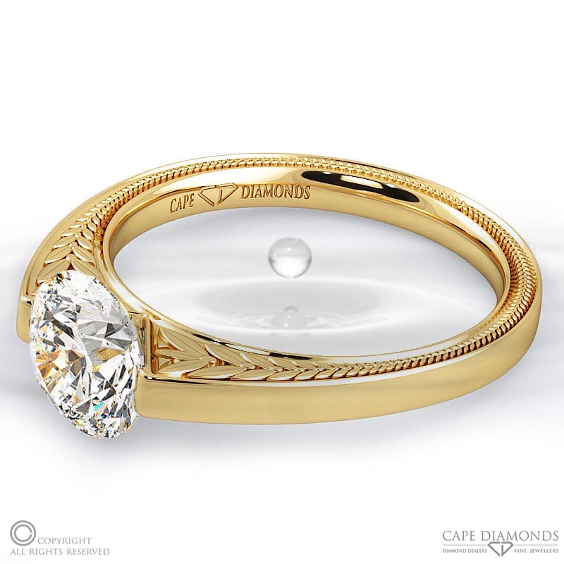 loving engraved soul natural diamond engagement ring yellow gold with 9k yellow gold metal and round shape diamond