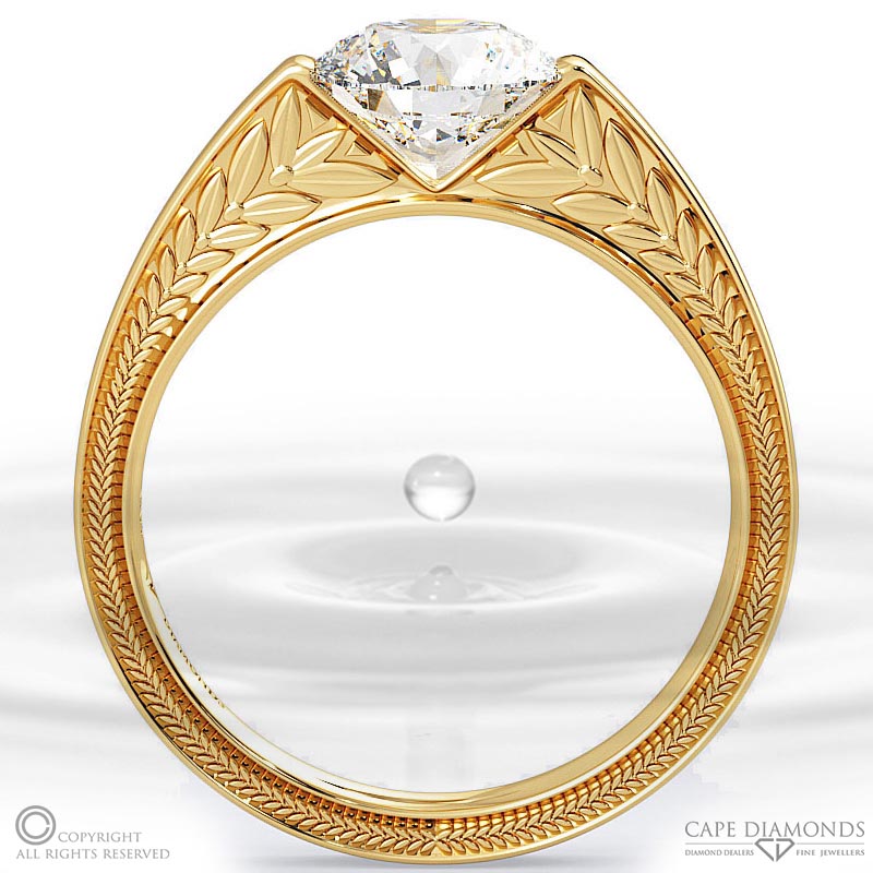 loving engraved soul natural diamond engagement ring yellow gold with 9k yellow gold metal and round shape diamond