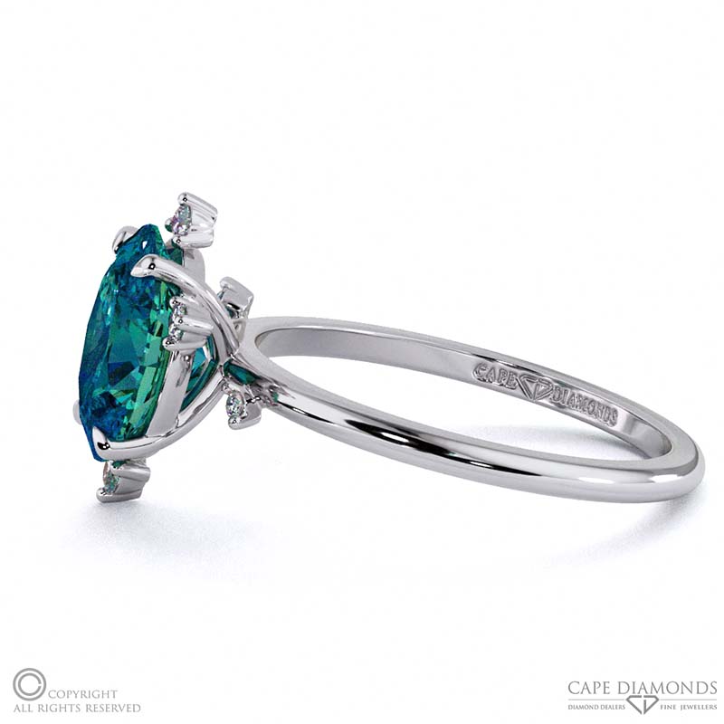 southern cross star alexandrite celestial oval engagement ring platinum with platinum metal and oval shape diamond