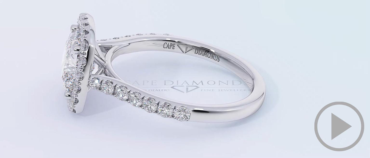 Cushion Cut Natural Diamond Halo With Side Stones Engagement Ring White Gold top video