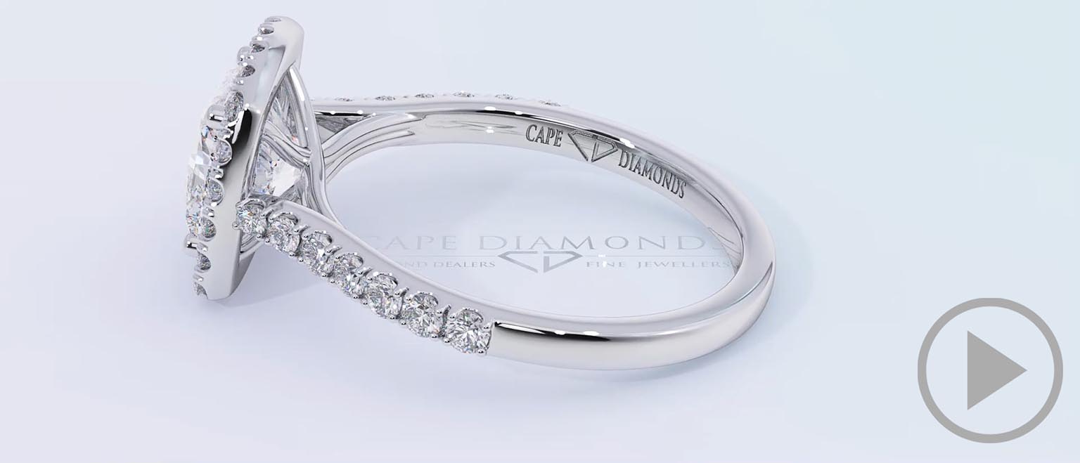 Twist Cushion Halo Natural Diamond Engagement Ring White Gold Side Natural Diamonds top video