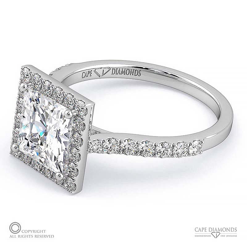 unique princess cut natural diamond halo engagement ring white gold with 9k white gold metal and princess shape diamond