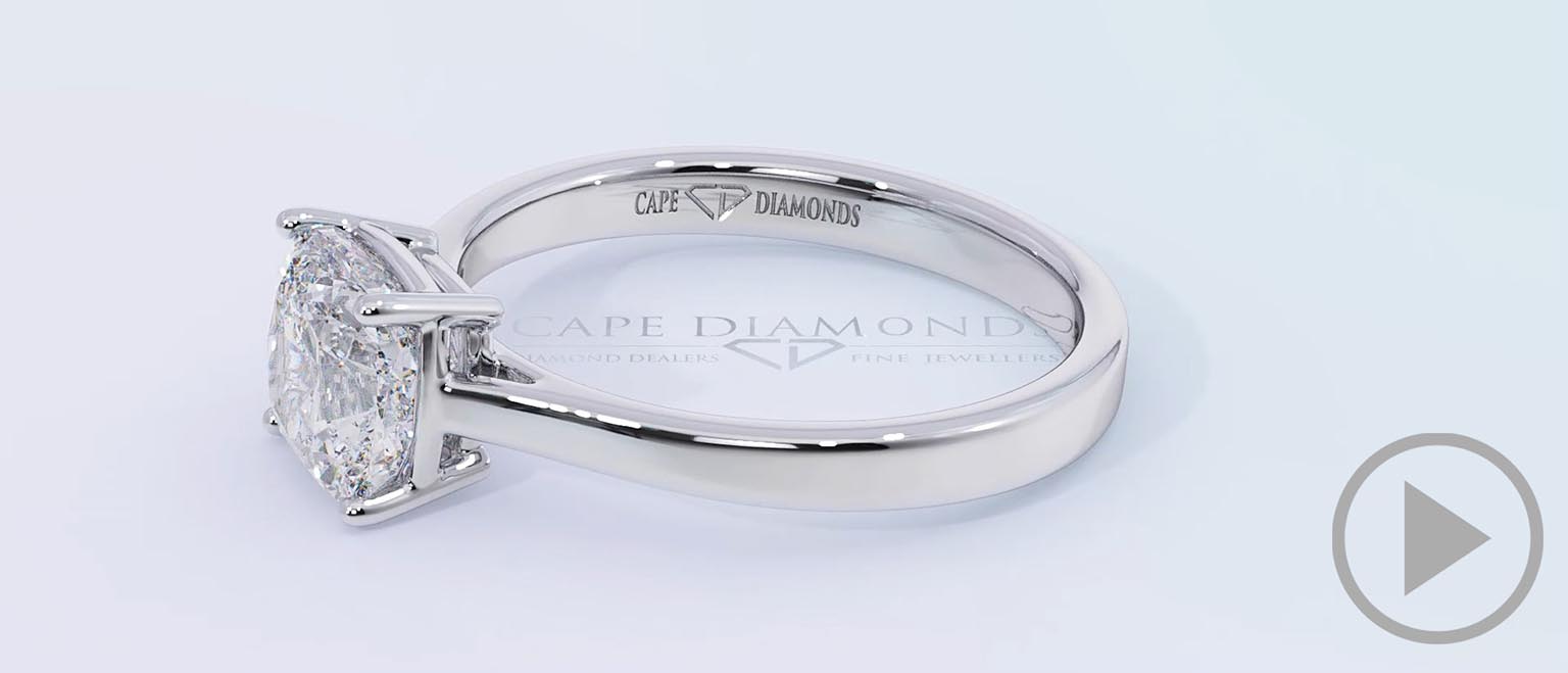 Four-Claw Cushion Solitaire Natural Diamond Ring White Gold top video