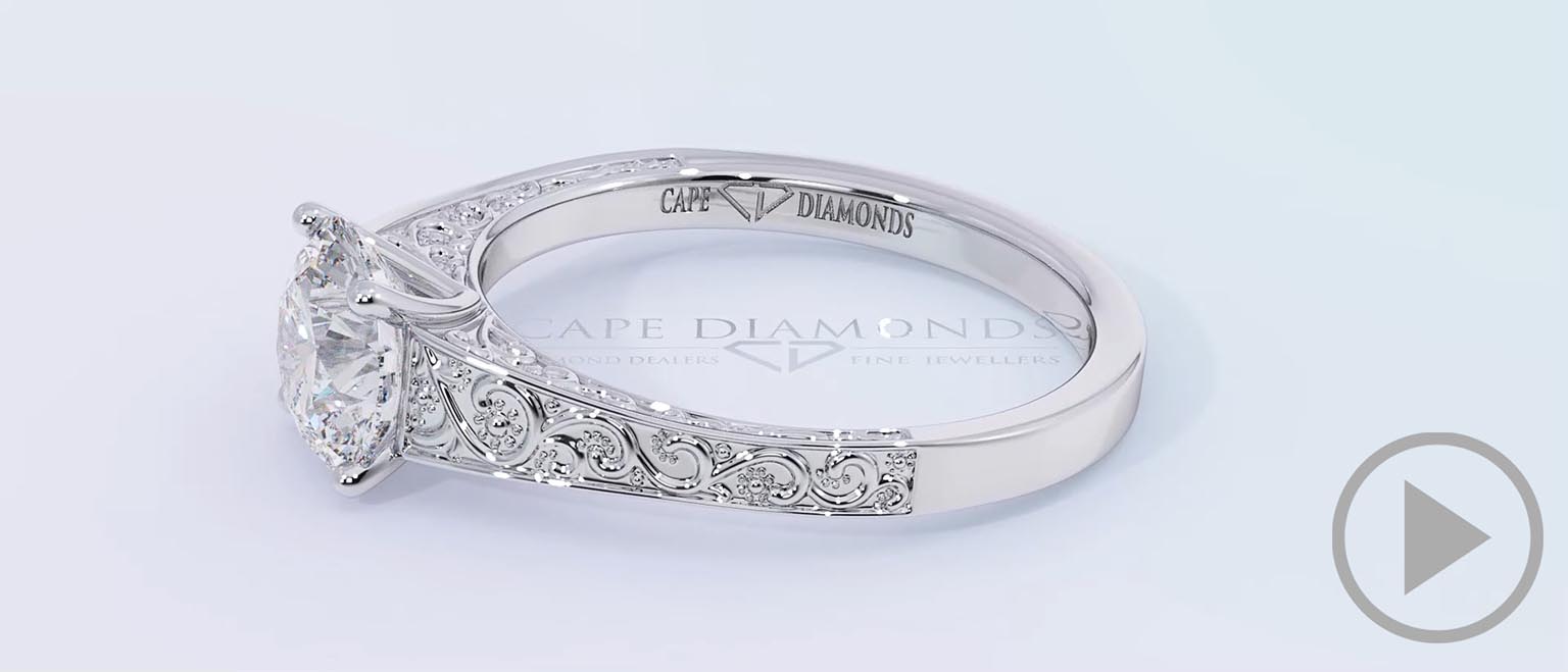 Engraved Plant Motifs Natural Diamond Engagement Ring White Golds top video