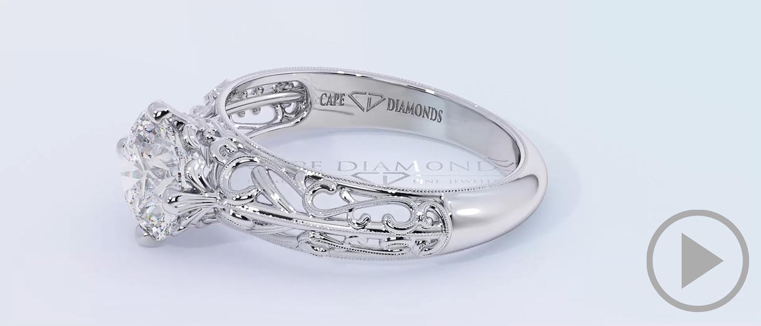 Antique Filigree Solitaire Natural Diamond Engagement Ring White Gold top video