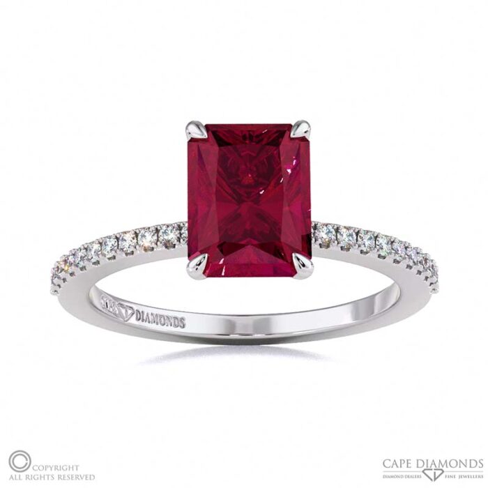 Side Part Ruby Ruby Engagement Ring With Hidden Halo And Side Stones White Gold | Cape ...