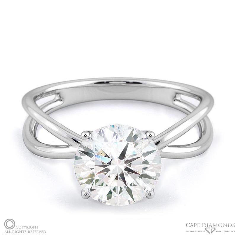 cross over split band natural diamond engagement ring white gold with 9k white gold metal and round shape diamond