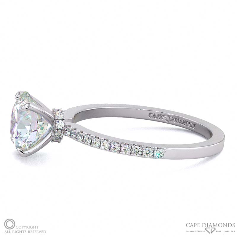 hidden halo round natural diamond 4 claw engagement ring white gold with 9k white gold metal and round shape diamond