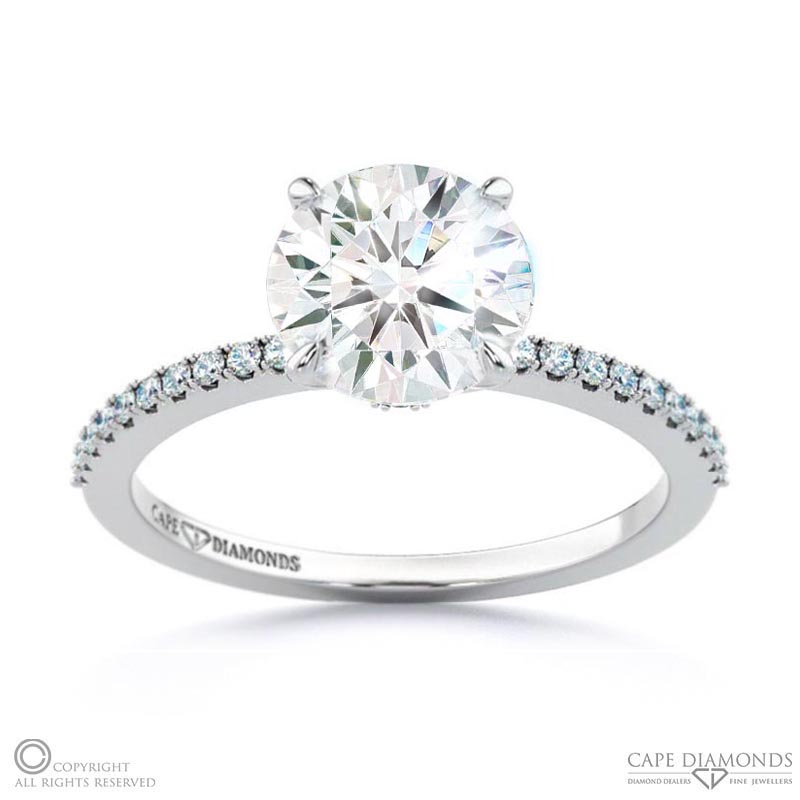 hidden halo round natural diamond 4 claw engagement ring white gold with 9k white gold metal and round shape diamond