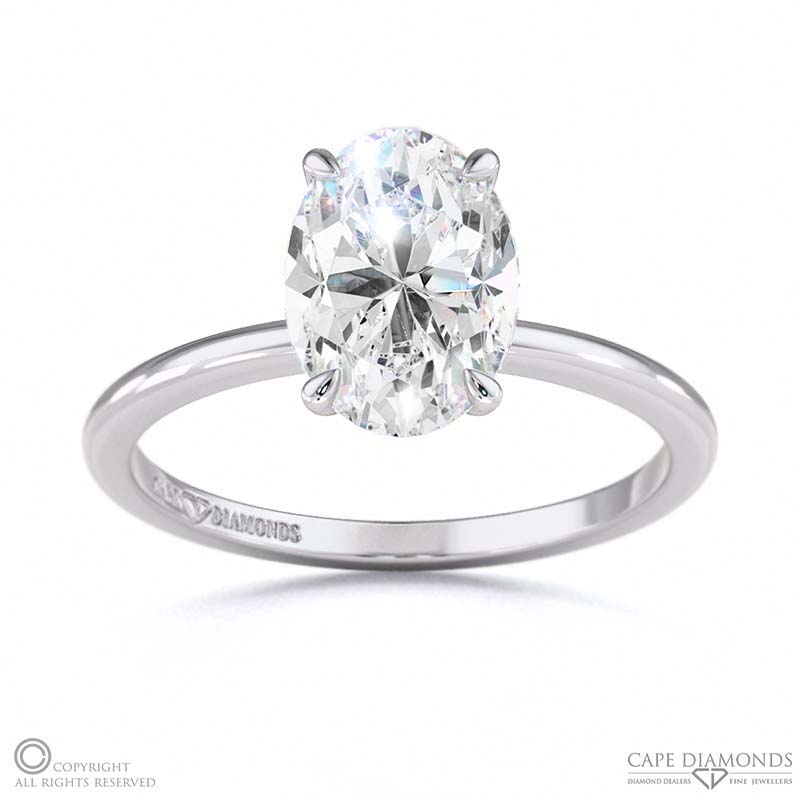hidden halo oval natural diamond engagement ring on half-rounded white gold band with 9k white gold metal and oval shape diamond
