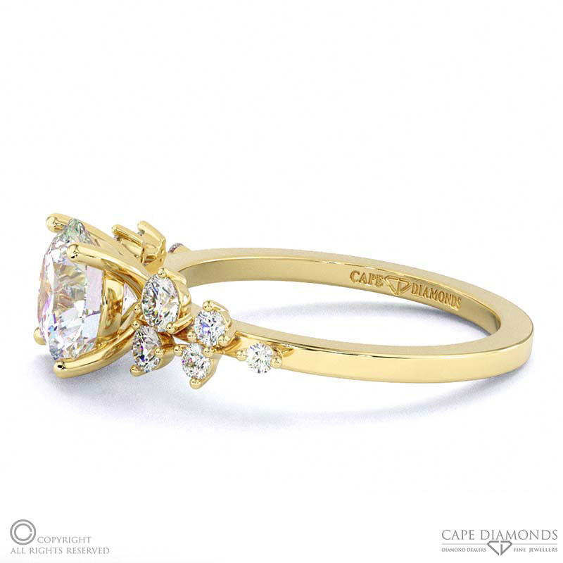 fairy natural diamond engagement ring yellow gold with 9k yellow gold metal and round shape diamond