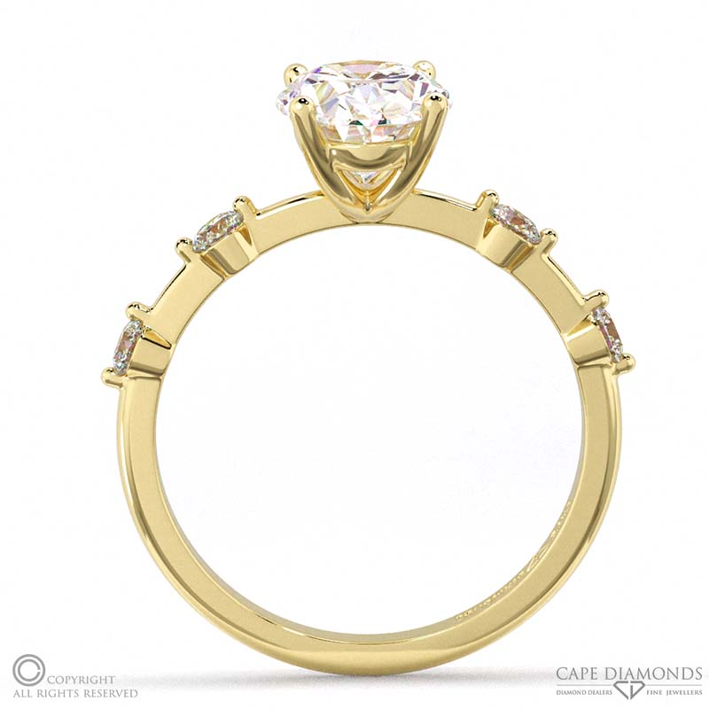 four prong oval natural diamond engagement ring yellow gold with side natural diamond drops with 9k yellow gold metal and oval shape diamond