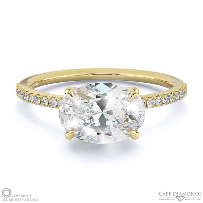 Lab Grown Diamond East West Oval Cut Sidestones Engagement Ring Yellow ...