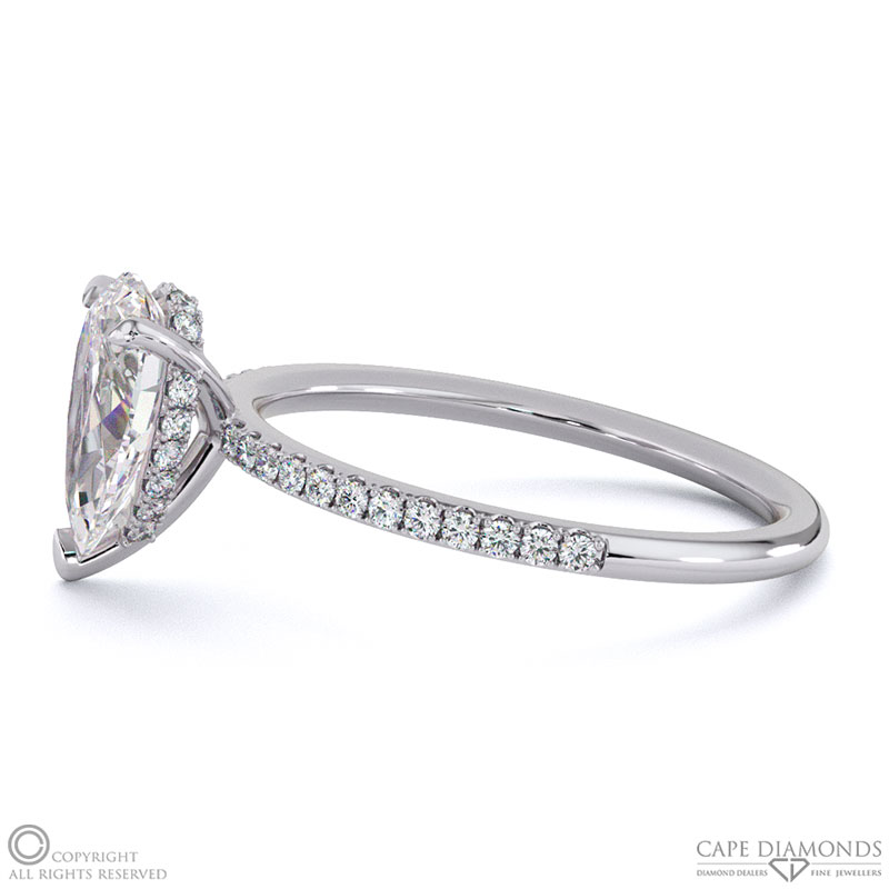 Lab Grown Diamond Pear Cut Hidden Halo Side Stones Engagement Ring ...