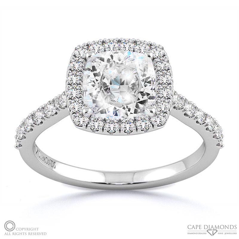 cushion cut natural diamond halo setting natural diamond engagement ring white gold with 9k white gold metal and cushion shape diamond