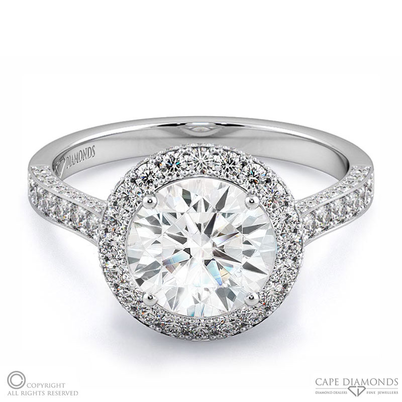 natural diamond encrusted halo engagement ring white gold with 9k white gold metal and round shape diamond