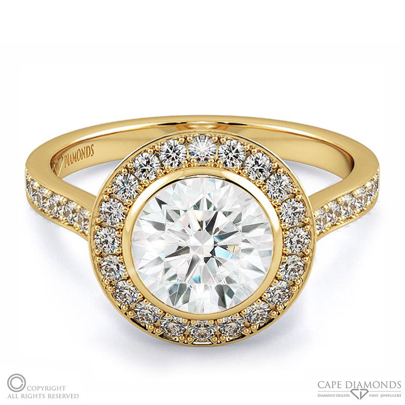 tube setting natural diamond engagement ring yellow gold with 9k yellow gold metal and round shape diamond