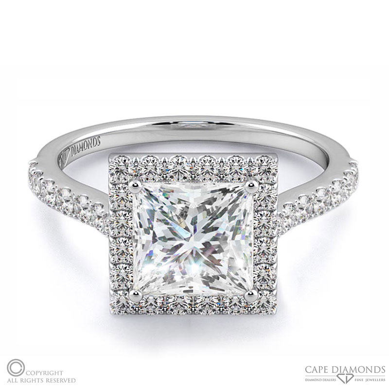 unique princess cut natural diamond halo engagement ring white gold with 9k white gold metal and princess shape diamond
