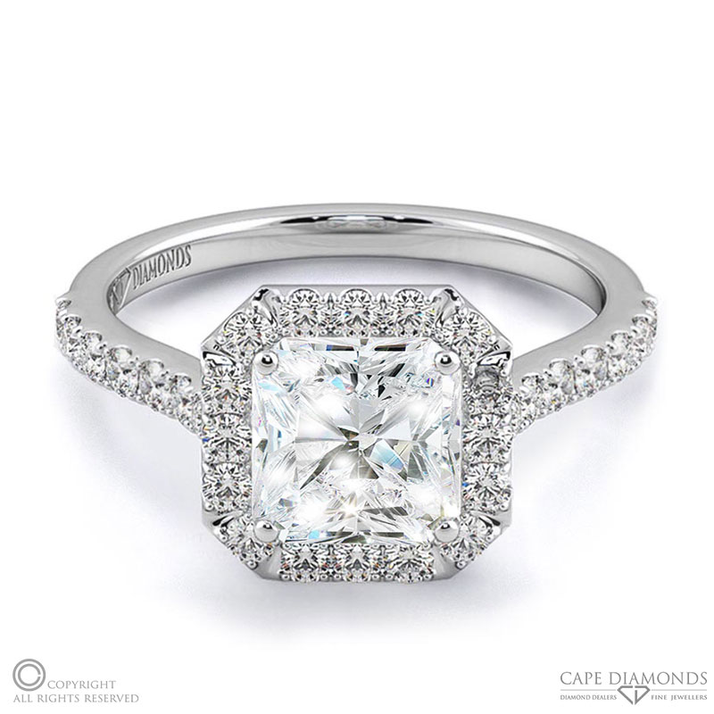 wholesale radiant halo natural diamond engagement ring platinum with platinum metal and radiant shape diamond