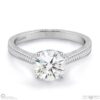 detailed engraved natural diamond engagement ring white gold with 9k white gold metal and round shape diamond