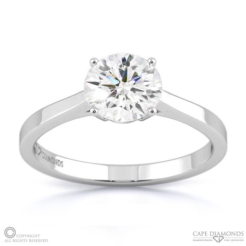 4 claw solitaire natural diamond engagement ring white gold with 9k white gold metal and round shape diamond