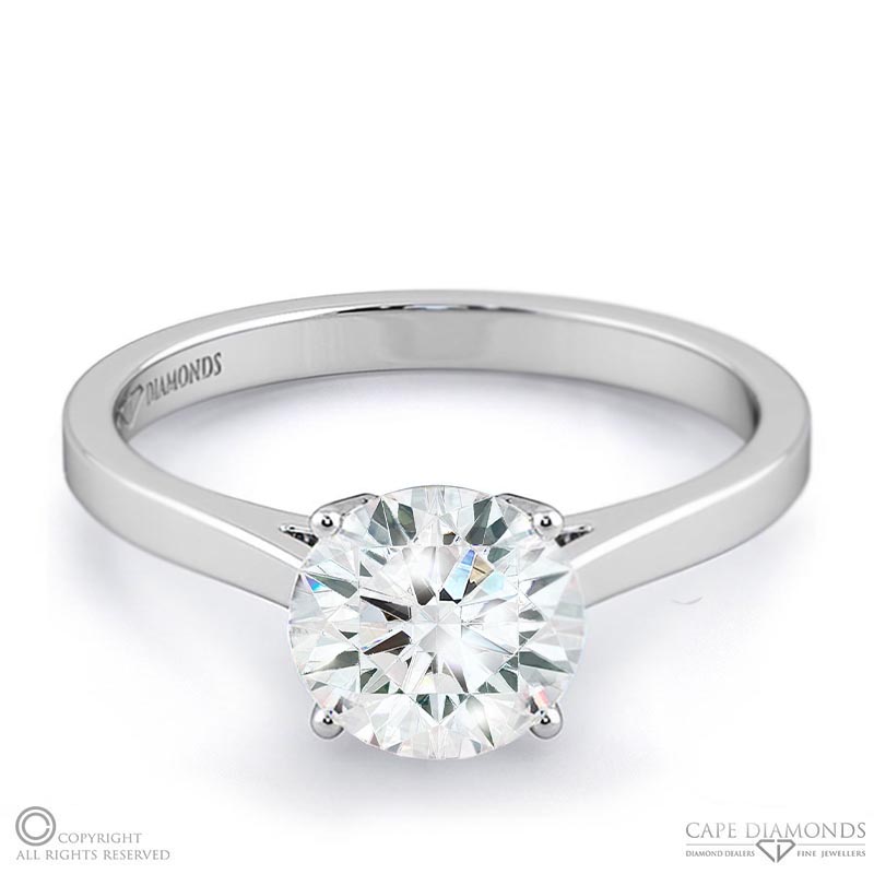 4 claw solitaire natural diamond engagement ring white gold with 9k white gold metal and round shape diamond