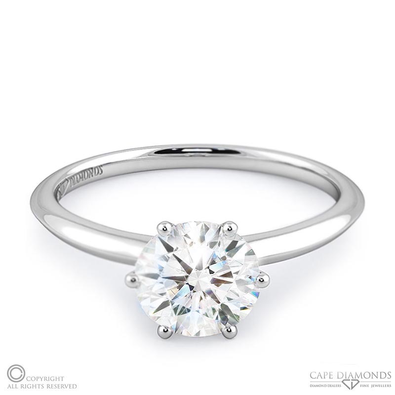6 claw natural diamond engagement ring white gold with 9k white gold metal and round shape diamond