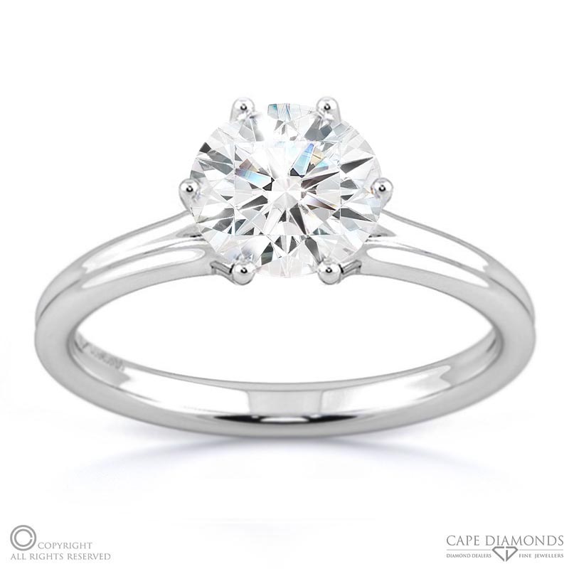 six claw solitaire natural diamond engagement ring white gold with 9k white gold metal and round shape diamond