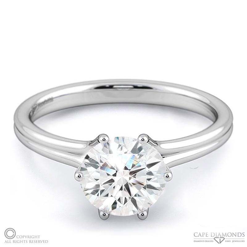 six claw solitaire natural diamond engagement ring white gold with 9k white gold metal and round shape diamond