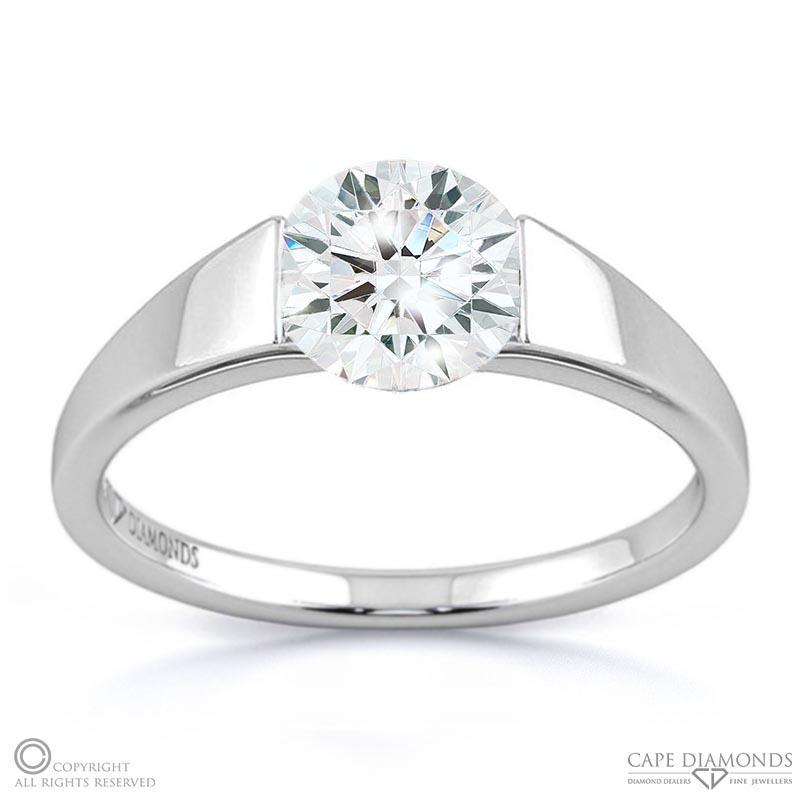 solitaire tension natural diamond engagement ring white gold with 9k white gold metal and round shape diamond