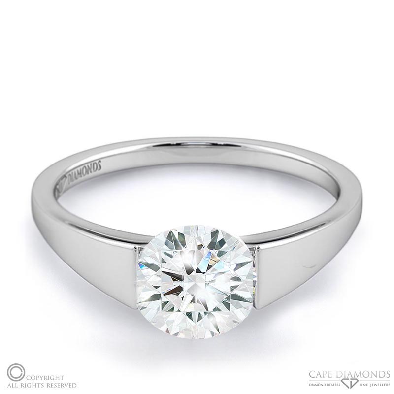 solitaire tension natural diamond engagement ring white gold with 9k white gold metal and round shape diamond