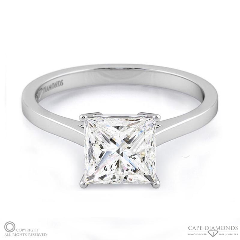 four-claw princess solitaire natural diamond engagement ring white gold with 9k white gold metal and princess shape diamond