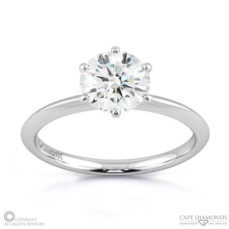 classic traditional 6 claw solitaire natural diamond engagement ring white gold with 9k white gold metal and round shape diamond