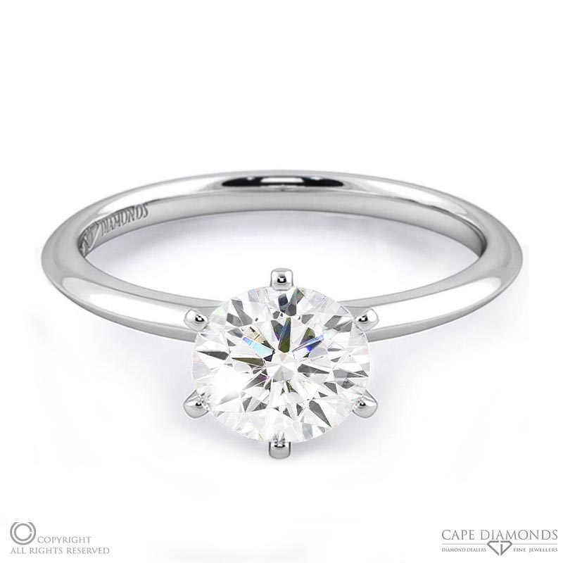 classic traditional 6 claw solitaire natural diamond engagement ring white gold with 9k white gold metal and round shape diamond