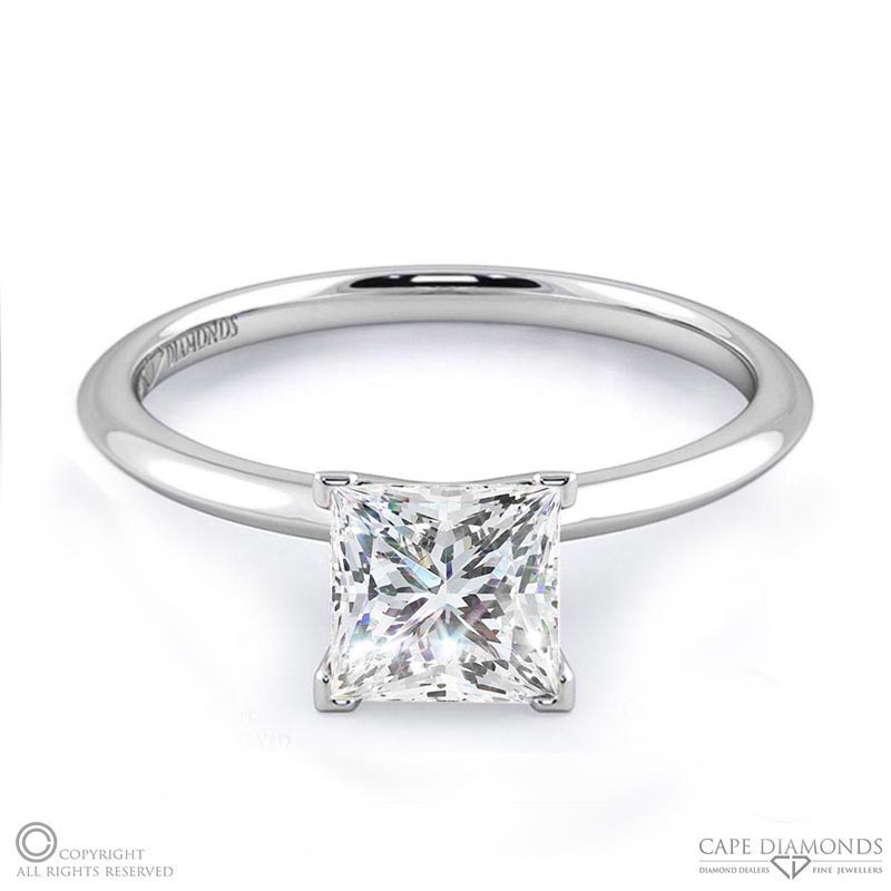 princess cut 4 claw natural diamond engagement ring white gold with 9k white gold metal and princess shape diamond