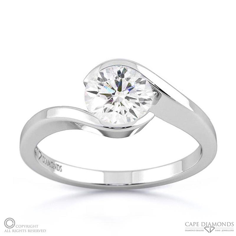 round twist natural diamond engagement ring white gold with 9k white gold metal and round shape diamond