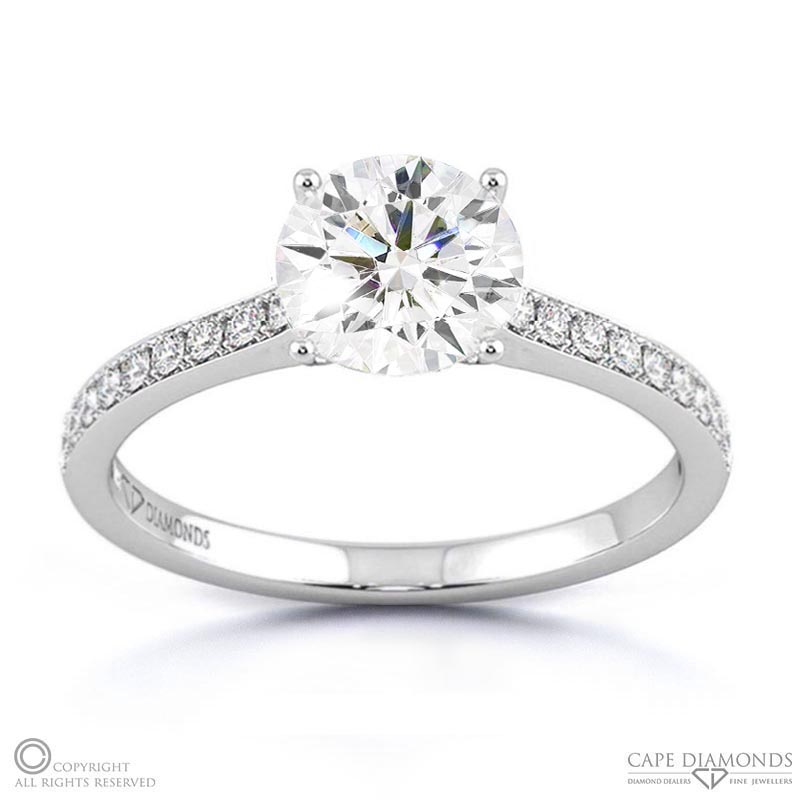 4 claw round pave band natural diamond engagement ring white gold with 9k white gold metal and round shape diamond