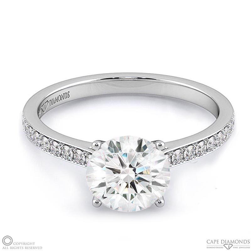 4 claw round pave band natural diamond engagement ring white gold with 9k white gold metal and round shape diamond