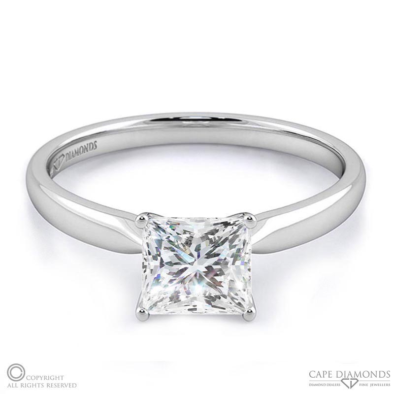 4 claw princess cut solitare natural diamond engagement ring white gold with 9k white gold metal and princess shape diamond