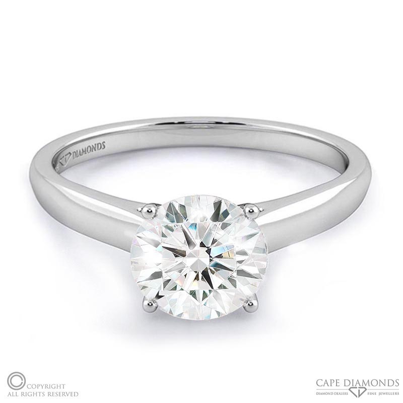 four claw raised solitaire natural diamond engagement ring white gold with 9k white gold metal and round shape diamond