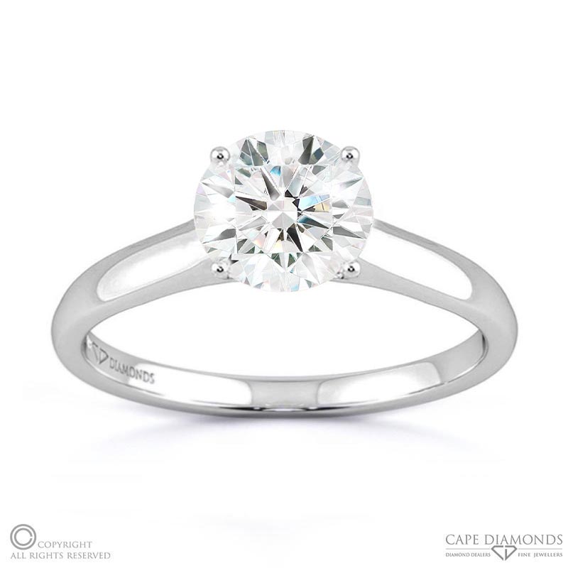 four claw raised solitaire natural diamond engagement ring white gold with 9k white gold metal and round shape diamond