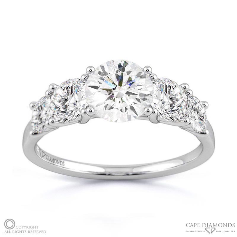 five natural diamond engagement ring white gold with 9k white gold metal and round shape diamond