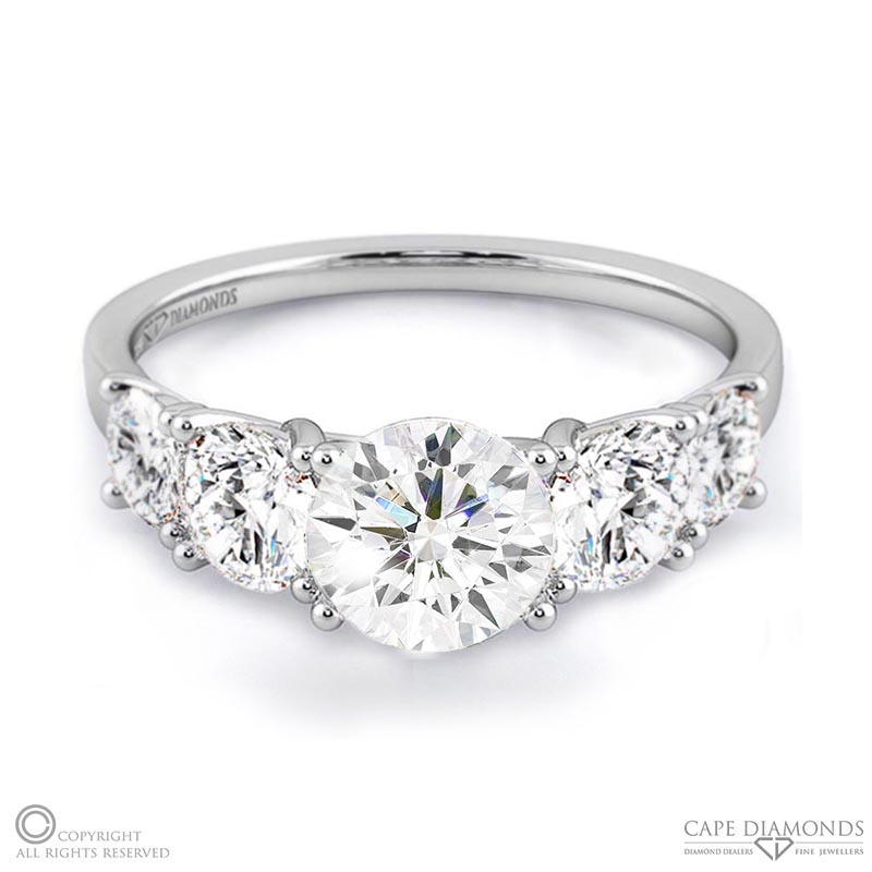 five natural diamond engagement ring white gold with 9k white gold metal and round shape diamond