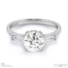 a unique round natural diamond engagement ring white gold with baguette side natural diamonds with 9k white gold metal and round shape diamond